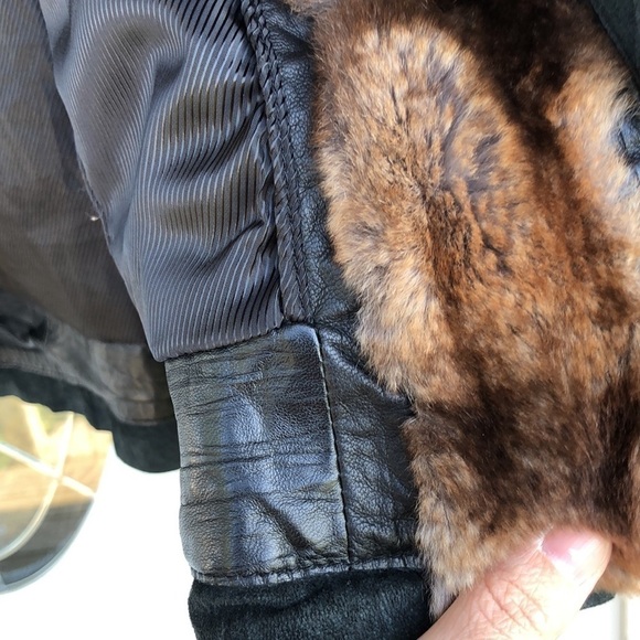 A. ECAW French Design Leather/Fur Coat Jacket Size Medium - Picture 7 of 17
